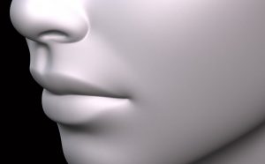 A digital model. A close-up crop of a mouth and nose.