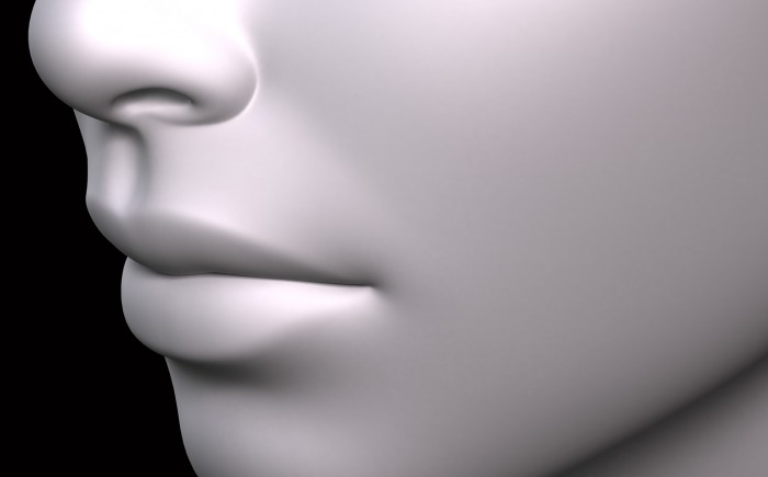 A digital model. A close-up crop of a mouth and nose.