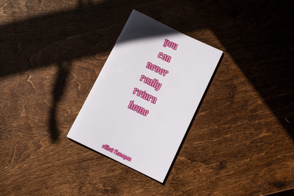 white front cover of You can never really return home in pink text with the author's name below